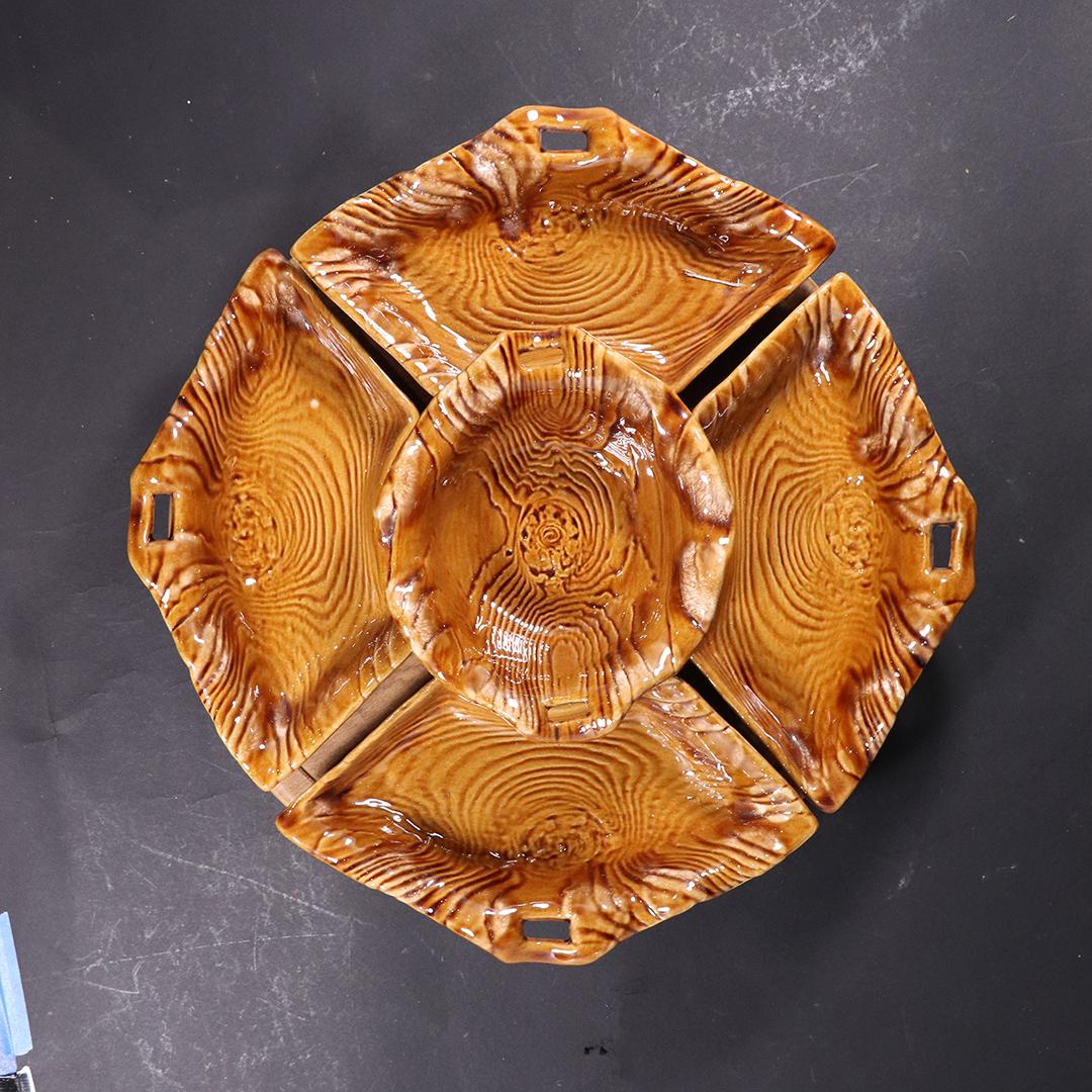 Mid-Century Calif. USA Brown Glaze Ceramic Serving Set (1 of 9)