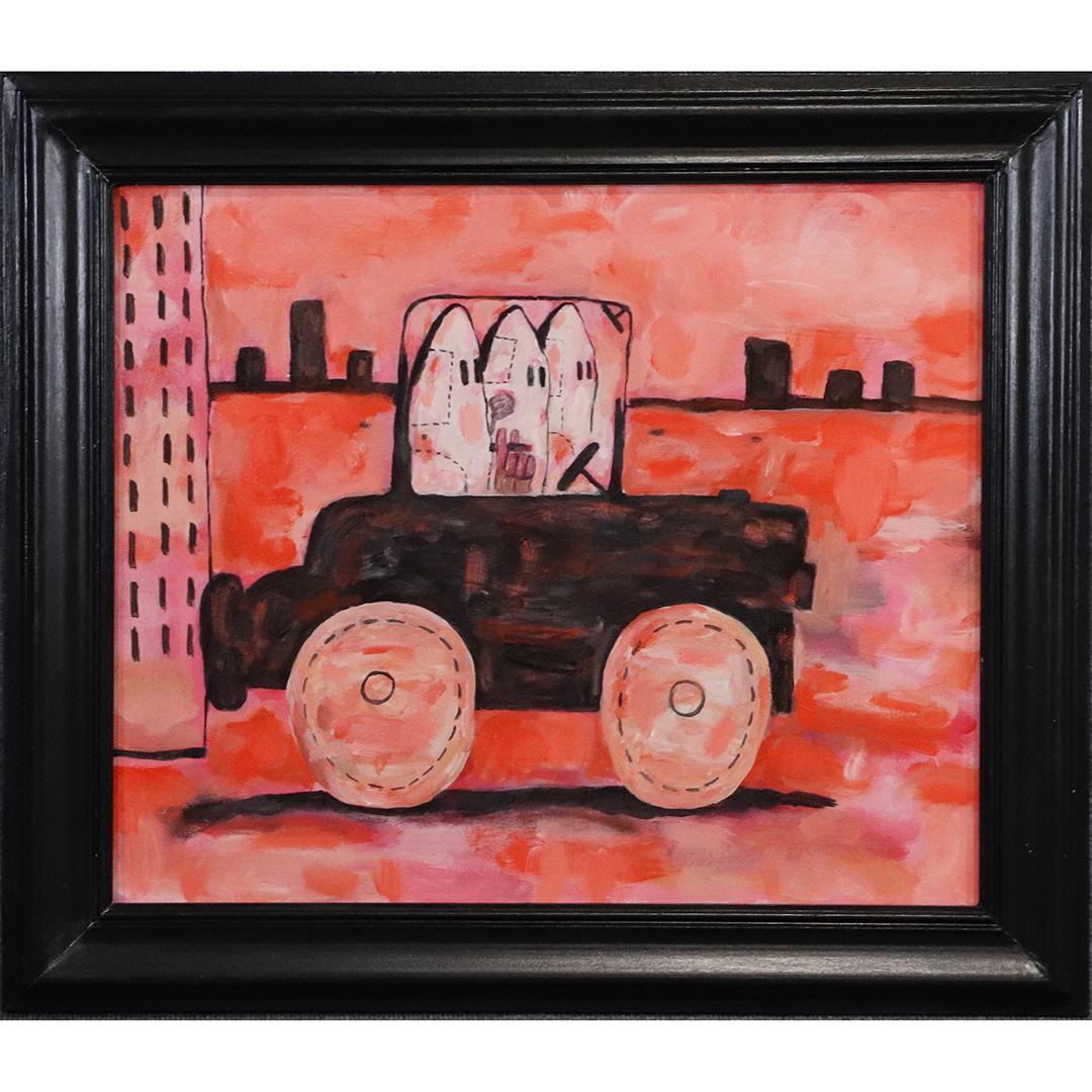 after Philip Guston, Oil/c Hooded Figures in Automobile: after Philip Guston, Oil/c Hooded Figures in Automobile. Unsigned. Framed. Size: 20 x 24, outside of frame: 26x30