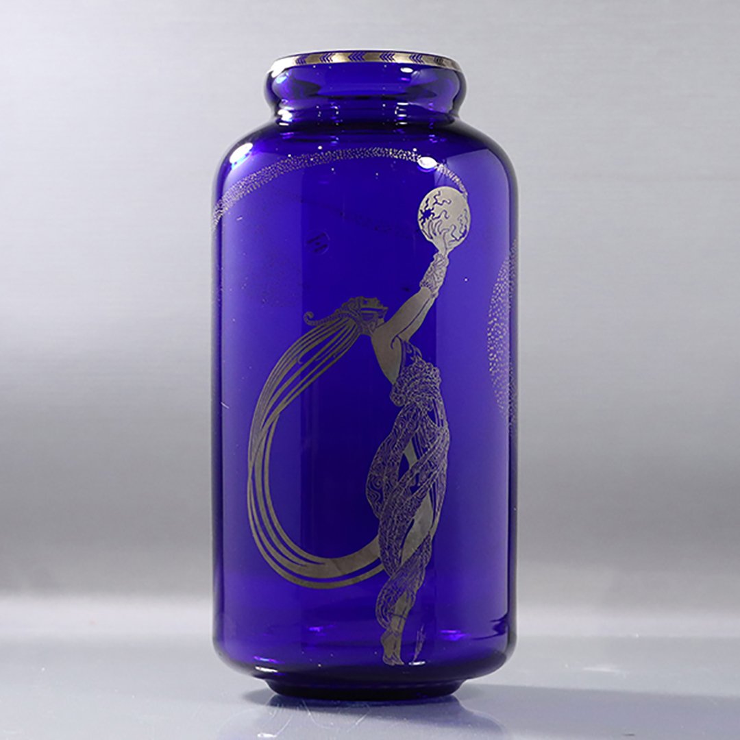 FIREFLIES Erte Vase, Franklin Mint, Blue Glass Silver O (1 of 7)