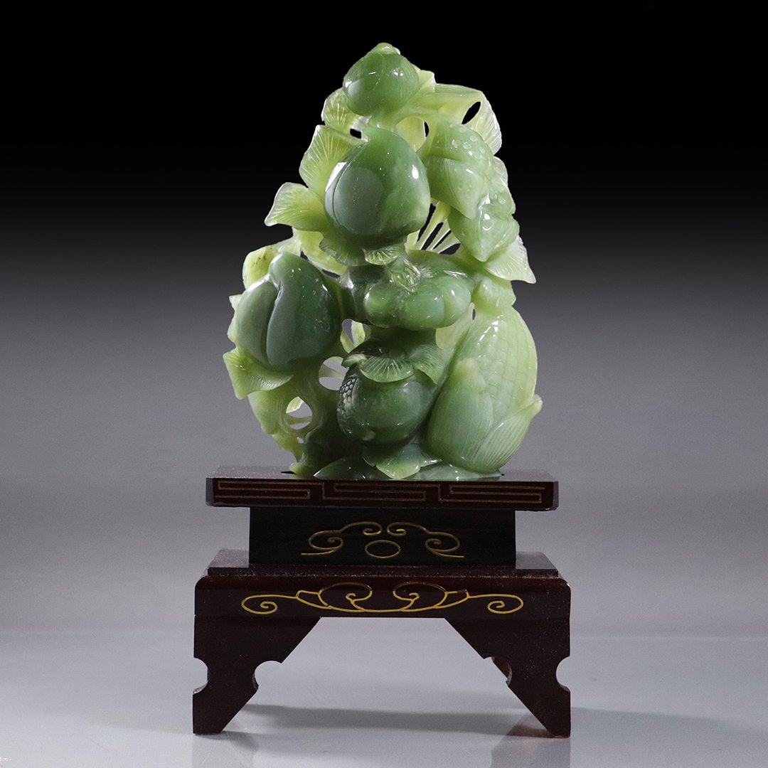 Chinese Green Jade Carved Sculpture Corn and Fruit (1 of 7)