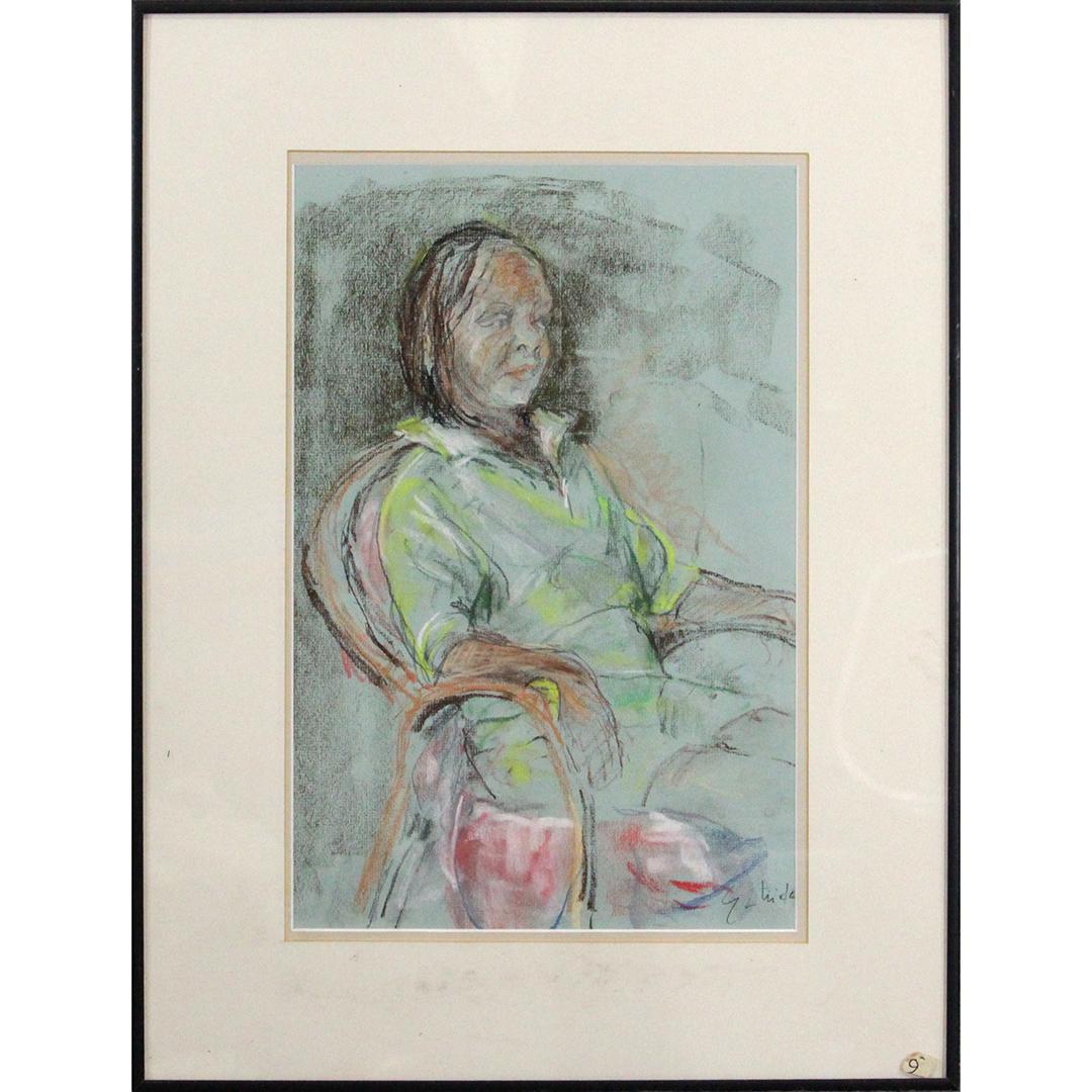E L Hiele, Pastel Mid-Century, Seated Woman. (1 of 7)