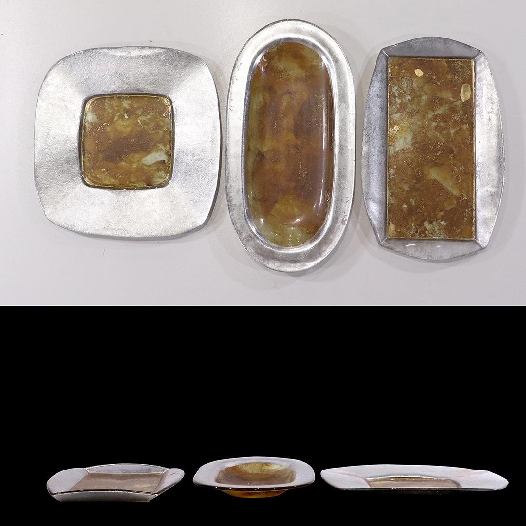 3 Assorted BRUTALIST Mid-Century Aluminum & Glass Trays (1 of 7)