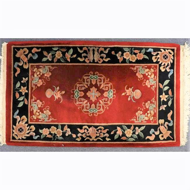 Chinese Wool Scatter Rug Red Field Oriental Rug - Clean (1 of 7)