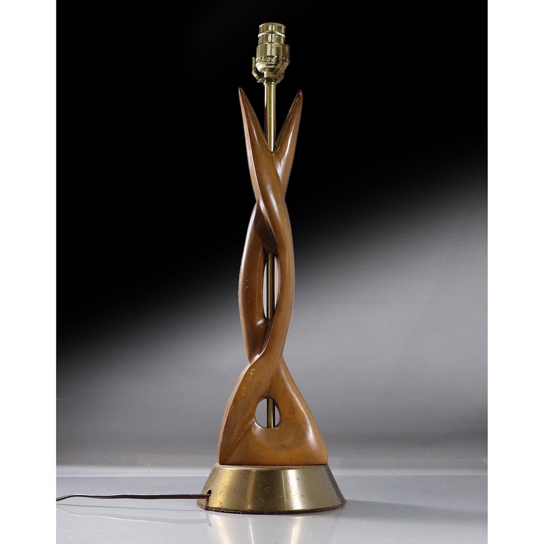 Mid-Century Modern Twist Teak Wood Table Lamp (1 of 6)