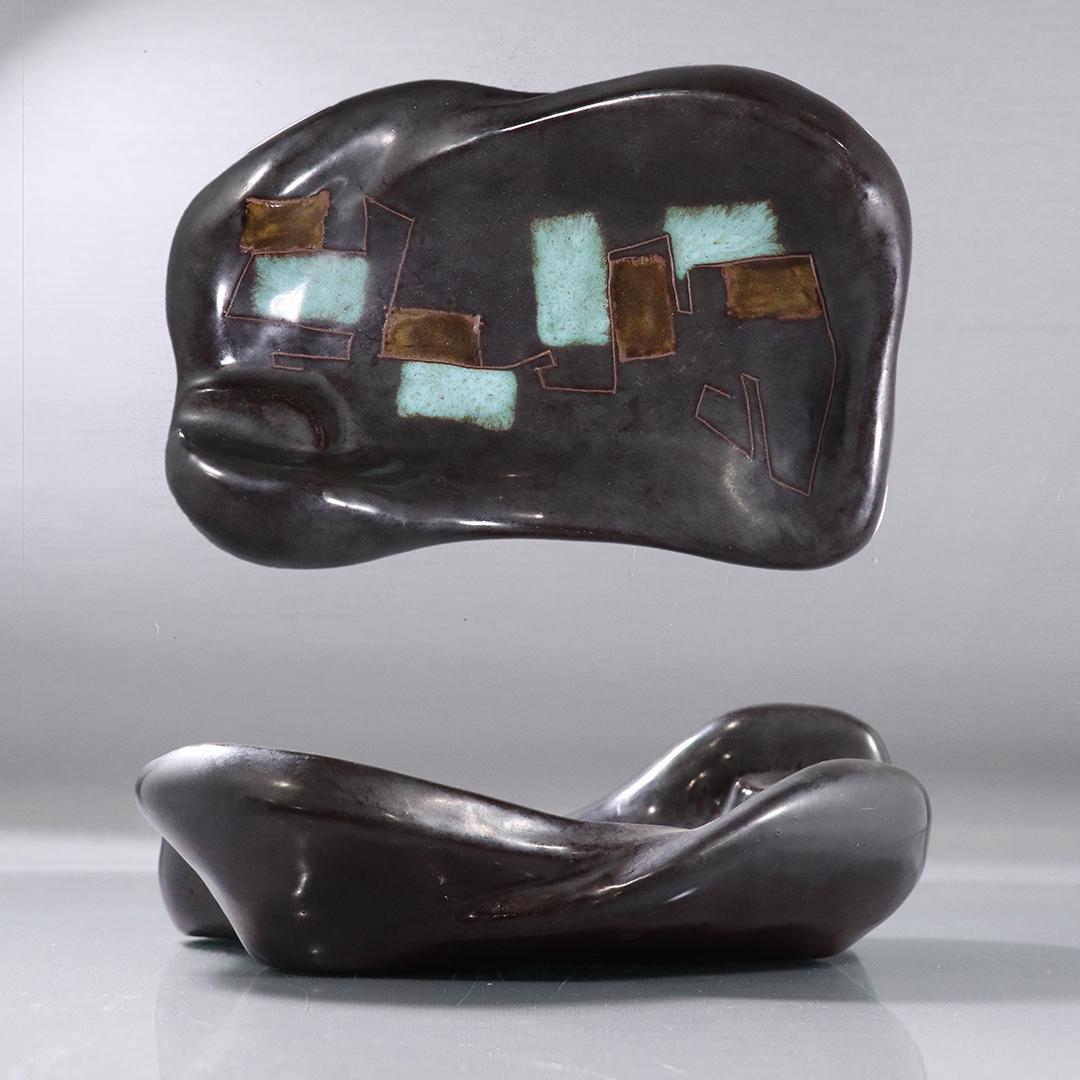 Mid-Century Modern Redware Pottery Abstract Bowl / Tray (1 of 6)