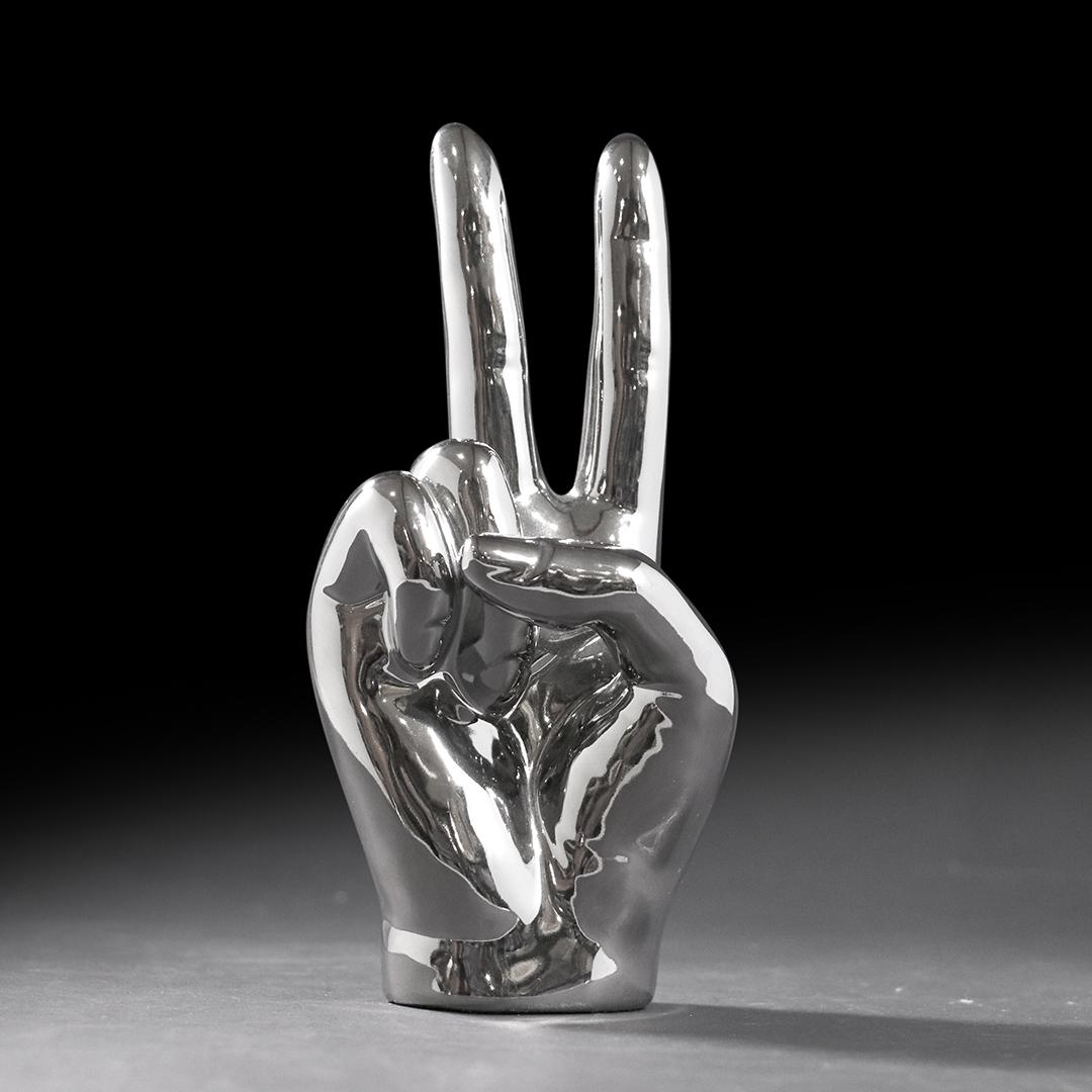 Modern Design Chromed Ceramic "Peace Sign" Hand (1 of 5)