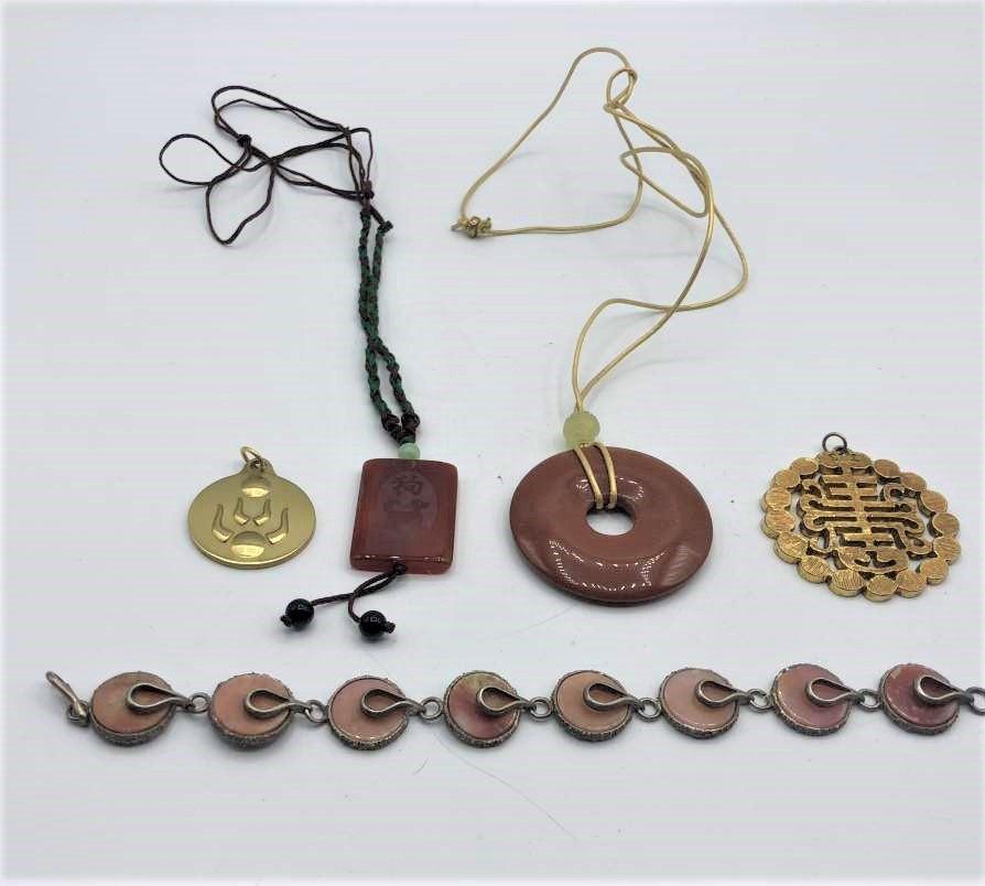4 Pc. Assorted Medallions incl. Jade, Quartz Bracelet (1 of 5)