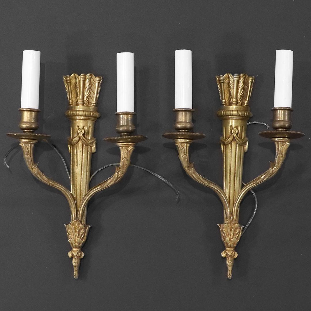 Pair Bronze French Empire Double Light Wall Sconces (1 of 6)