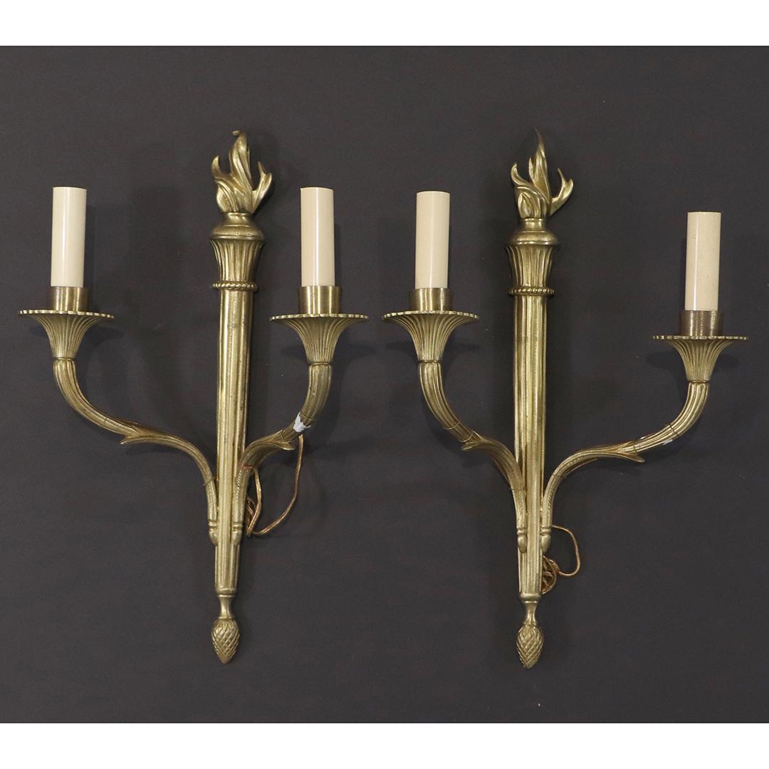 [2] Bronze French Empire Style Flame Finial Wall Sconce (1 of 6)