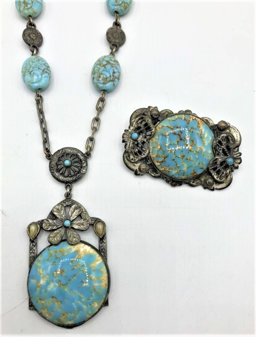 Turquoise and Silver Necklace with Brooch Set (1 of 6)