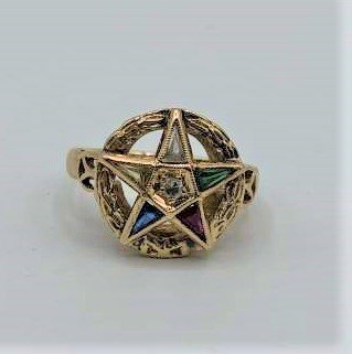 14 K Yellow Gold MASONIC RING Color Stones Diamond Ctr (1 of 8)