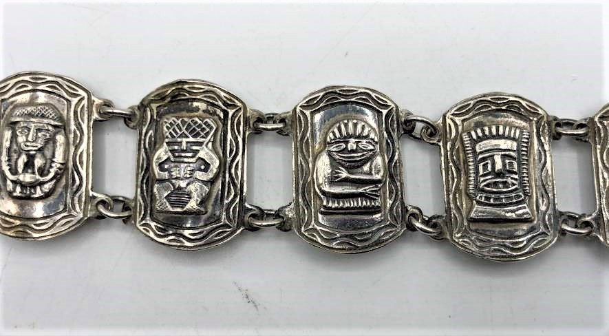 .900 Silver Mayan Six Linked Panels Bracelet (1 of 6)