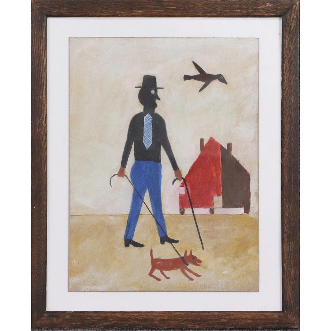 after Bill Traylor, Painting, Gentleman Walking Dog (1 of 6)
