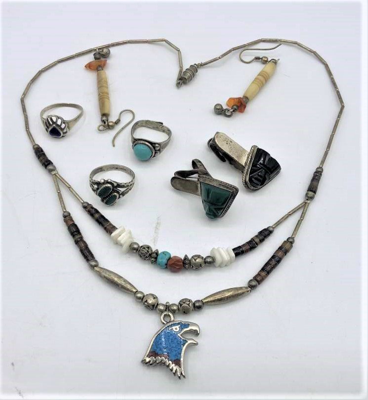 6 Piece Assorted Sterling Necklace Shoe Clips & 3 Rings (1 of 6)