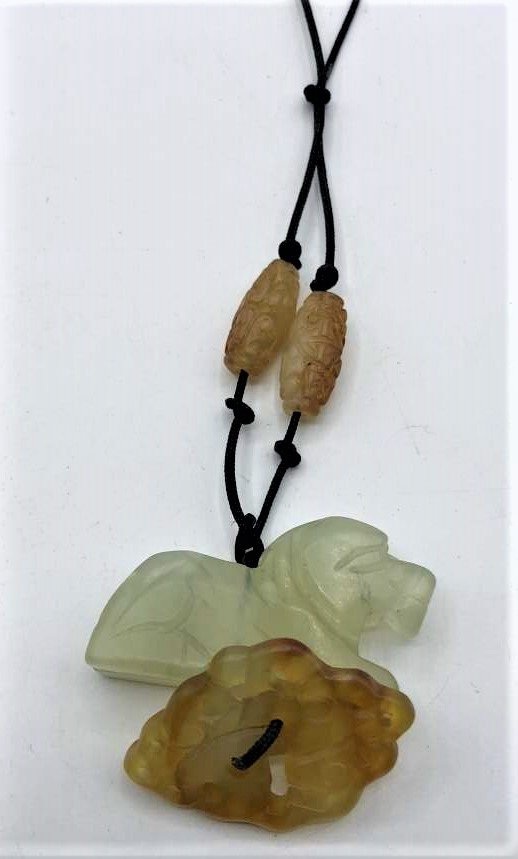 White Jade Horse Pendant, Amber Jade Pendant Necklace (1 of 4)