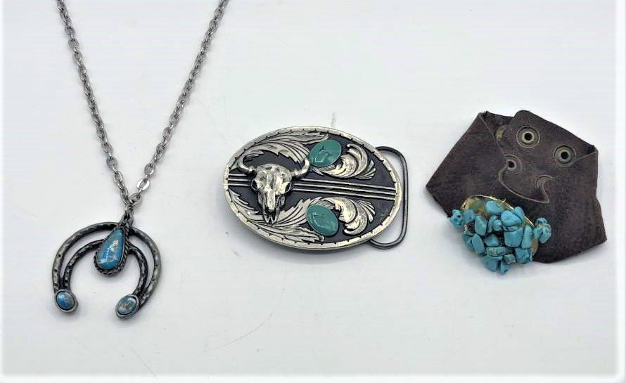 3 Pc. Western Turquoise Belt Buckle, Necklace, Bracelet (1 of 6)
