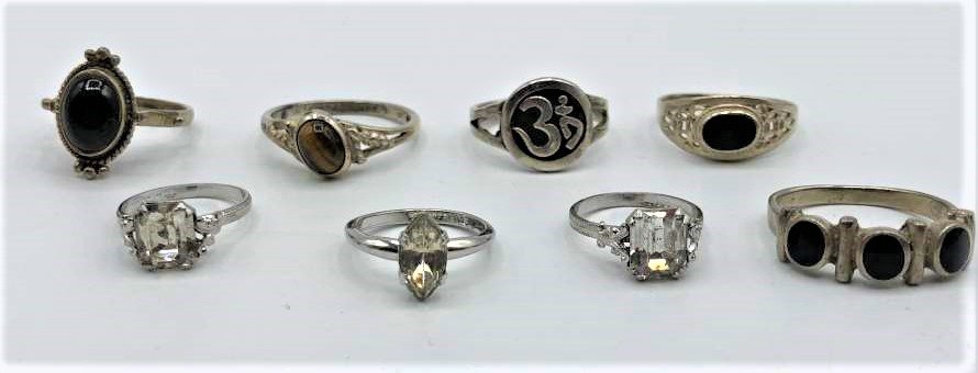 [8] Assorted Sterling Rings:  Black Onyx, Tiger Eye, (1 of 4)