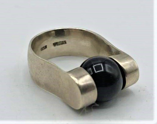.925 Sterling Men's Ring Black Onyx Ball Mid-Century (1 of 6)