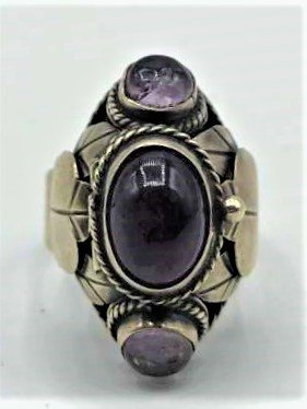 .925 Sterling Silver POISON RING, 3 Purple Stones (1 of 7)
