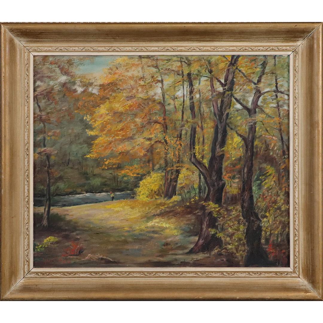 Mary C Mertz, Oil/c Autumn Landscape Figure at Stream (1 of 6)