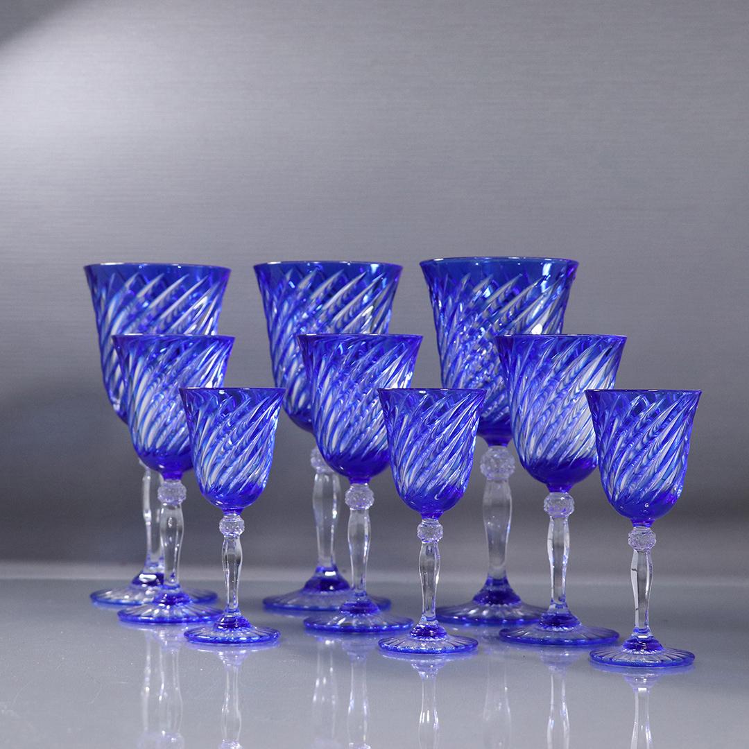 [9] Cristal Arques Blue Swirl Glass Stemware in 3 Sizes (1 of 10)