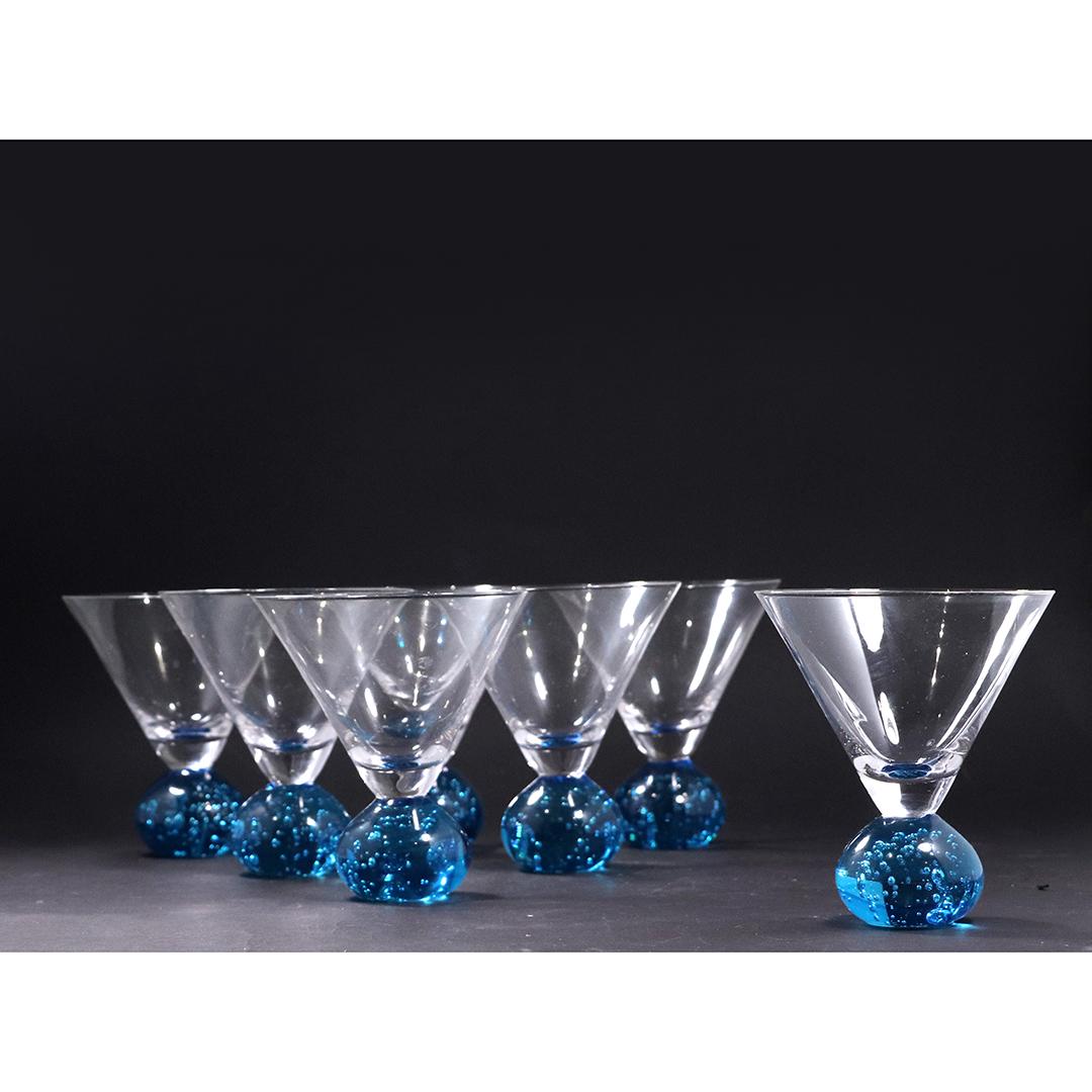 [7] Crystal Martini Glasses Blue Bubbles Weighted Bases (1 of 5)