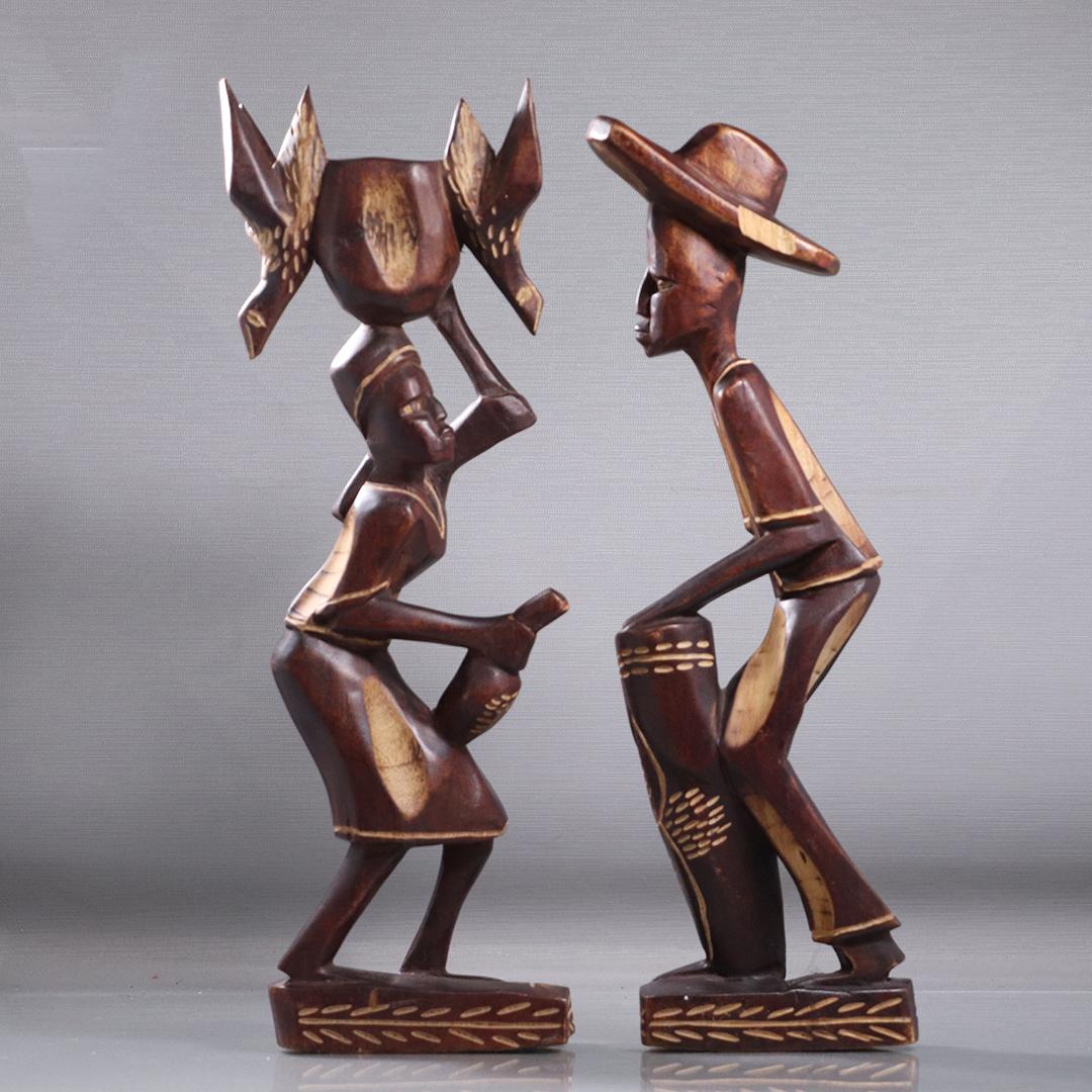 [2] Hand Carved Wood Haitian Figures Man & Woman (1 of 10)