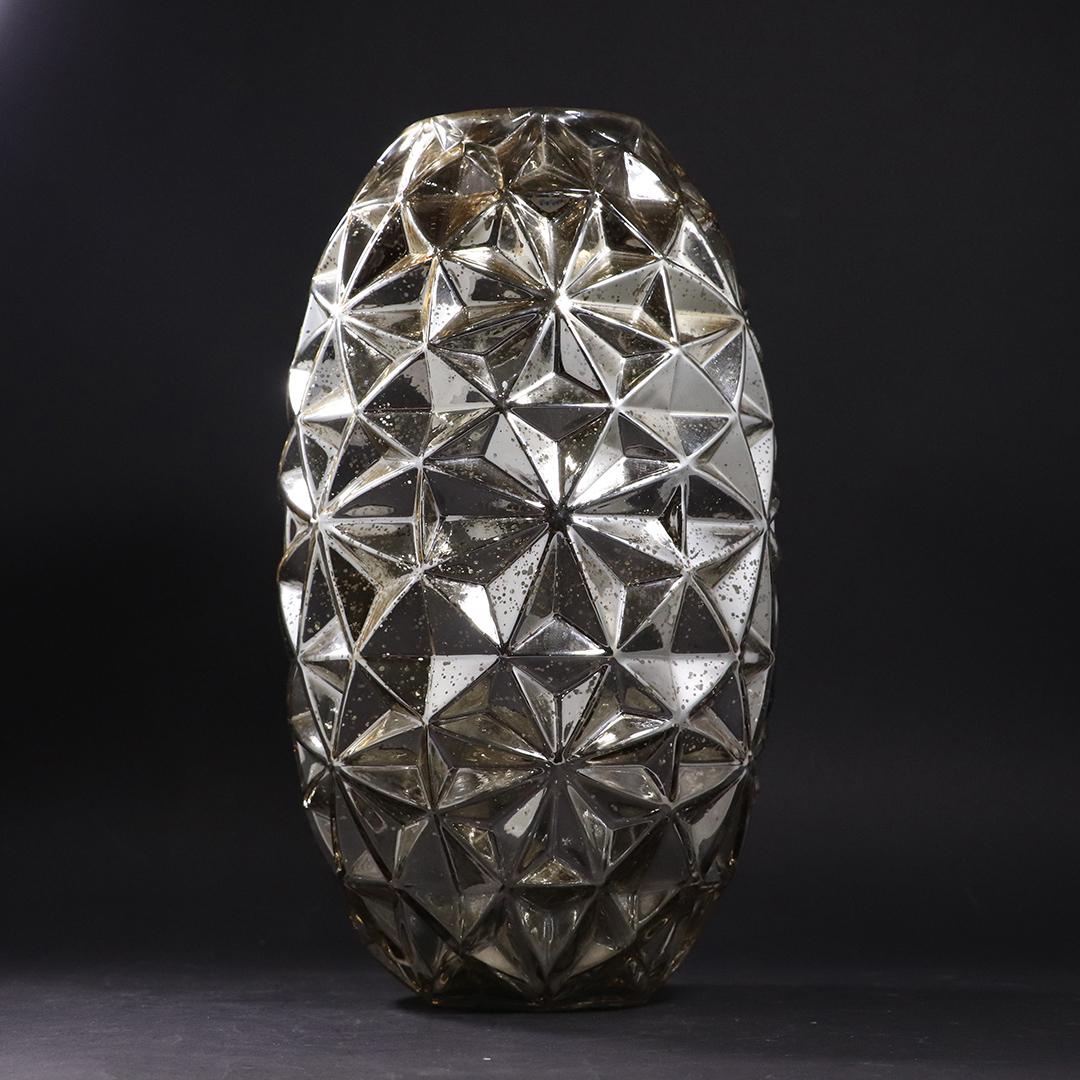 Mid-Century Modern Faceted Triangles Mercury Glass Vase (1 of 5)