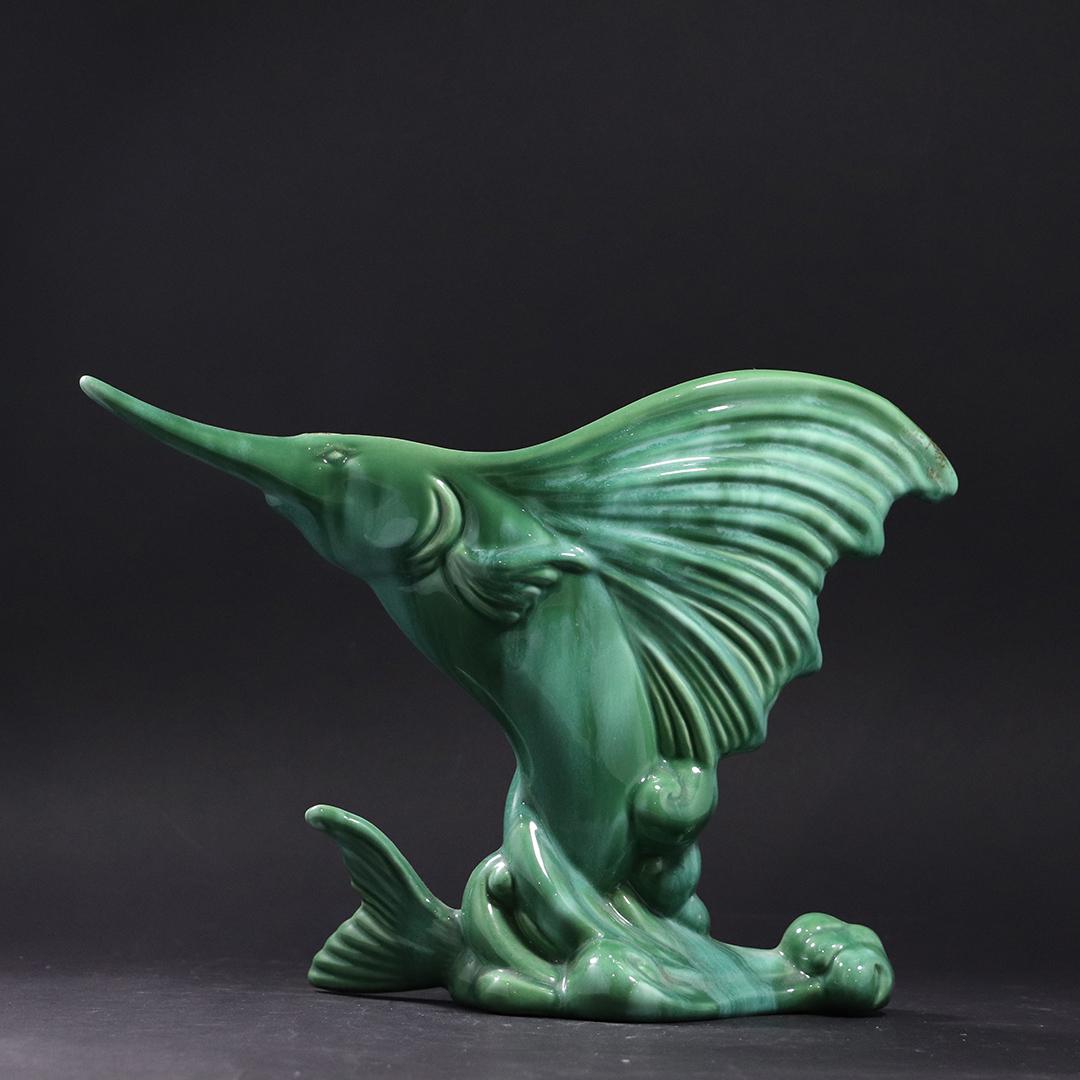 Royal Haeger Green Glaze Marlin Fish Planter: Royal Haeger Green Glaze Marlin Fish Planter. size: 9h x 12.5L