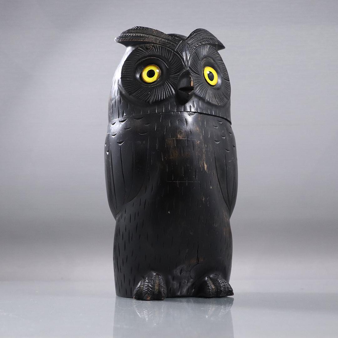 Black Forest Carved OWL Figure Humidor with Glass Eyes (1 of 7)
