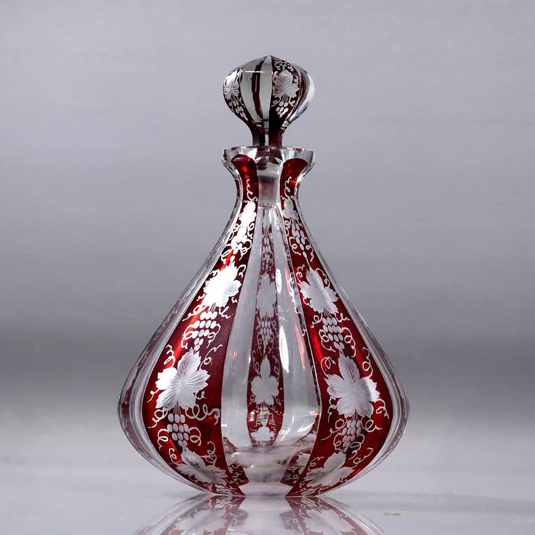 Fine 19th C Bohemian Decanter Etched Grapes & Vines (1 of 5)