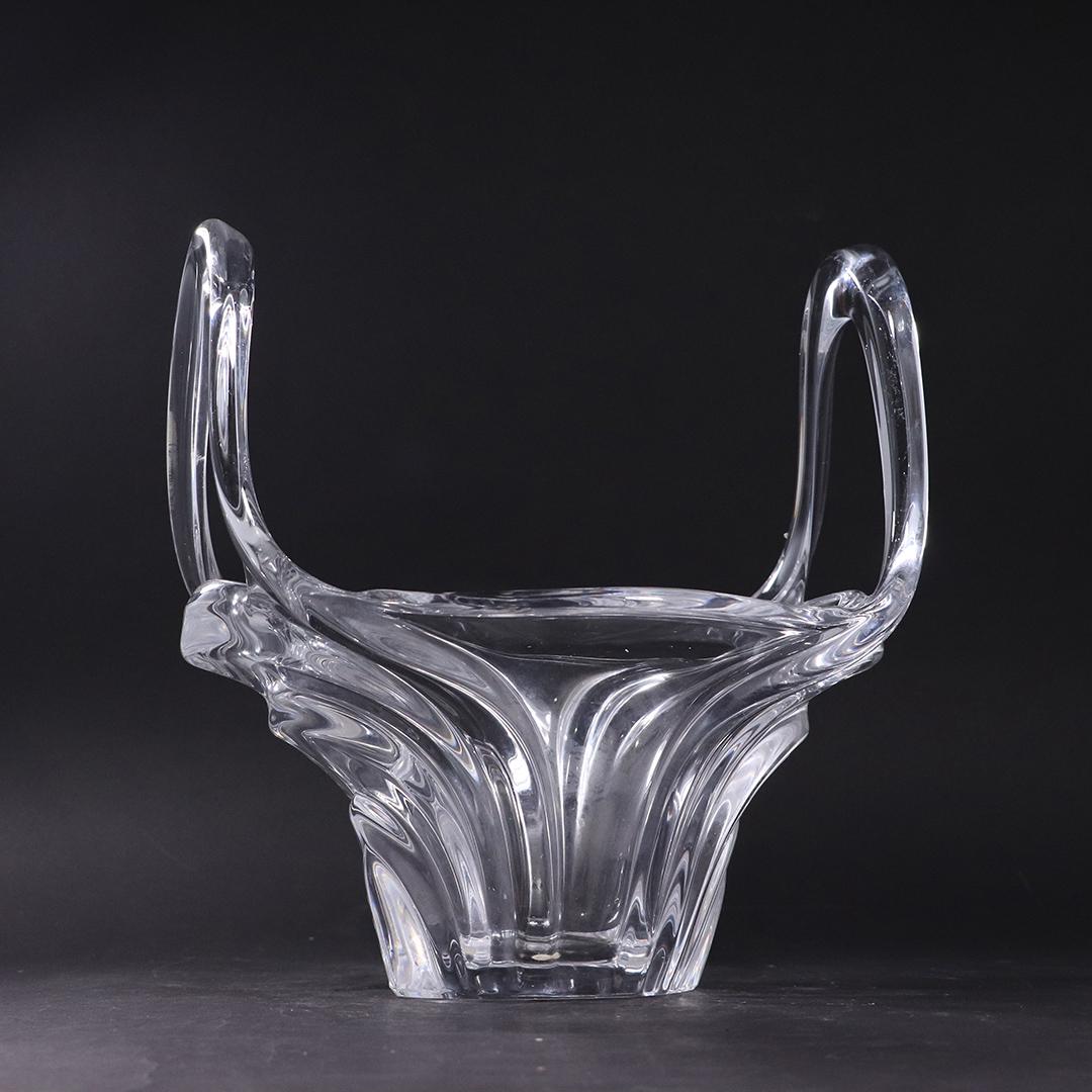 Signed ART VANNES FRANCE Crystal Glass Handled Basket (1 of 8)