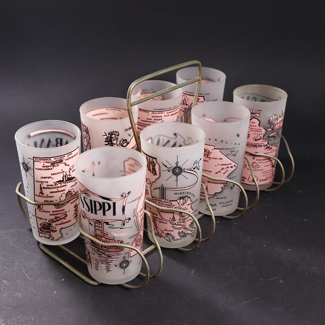 [8] Vintage Mid-Century Southern State Glasses in Caddy (1 of 9)