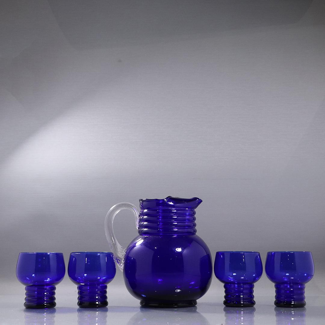 5 Pc Cobalt Blue Lemonade Set:  Pitcher & 4 Tumblers (1 of 9)