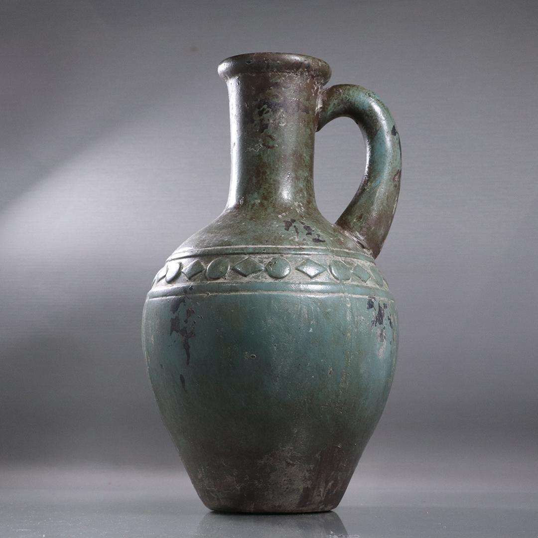 Arts & Crafts Green Pottery Handled Jug (1 of 6)