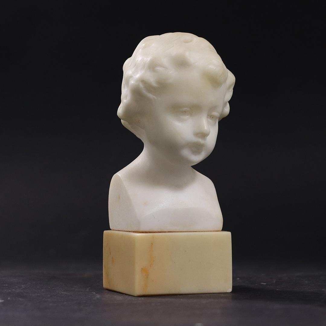 Signed Frederia, 19th C Small Marble Bust of a Child (1 of 8)