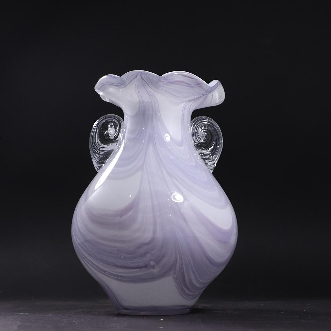 White & Amethyst Pull Feather Glass Vase Applied Handle (1 of 5)
