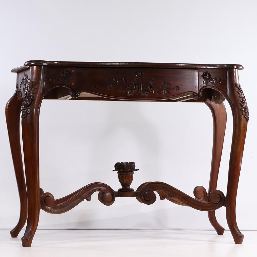 Carved Flowers Mahogany Hall Table Finial Base - Clean (1 of 8)