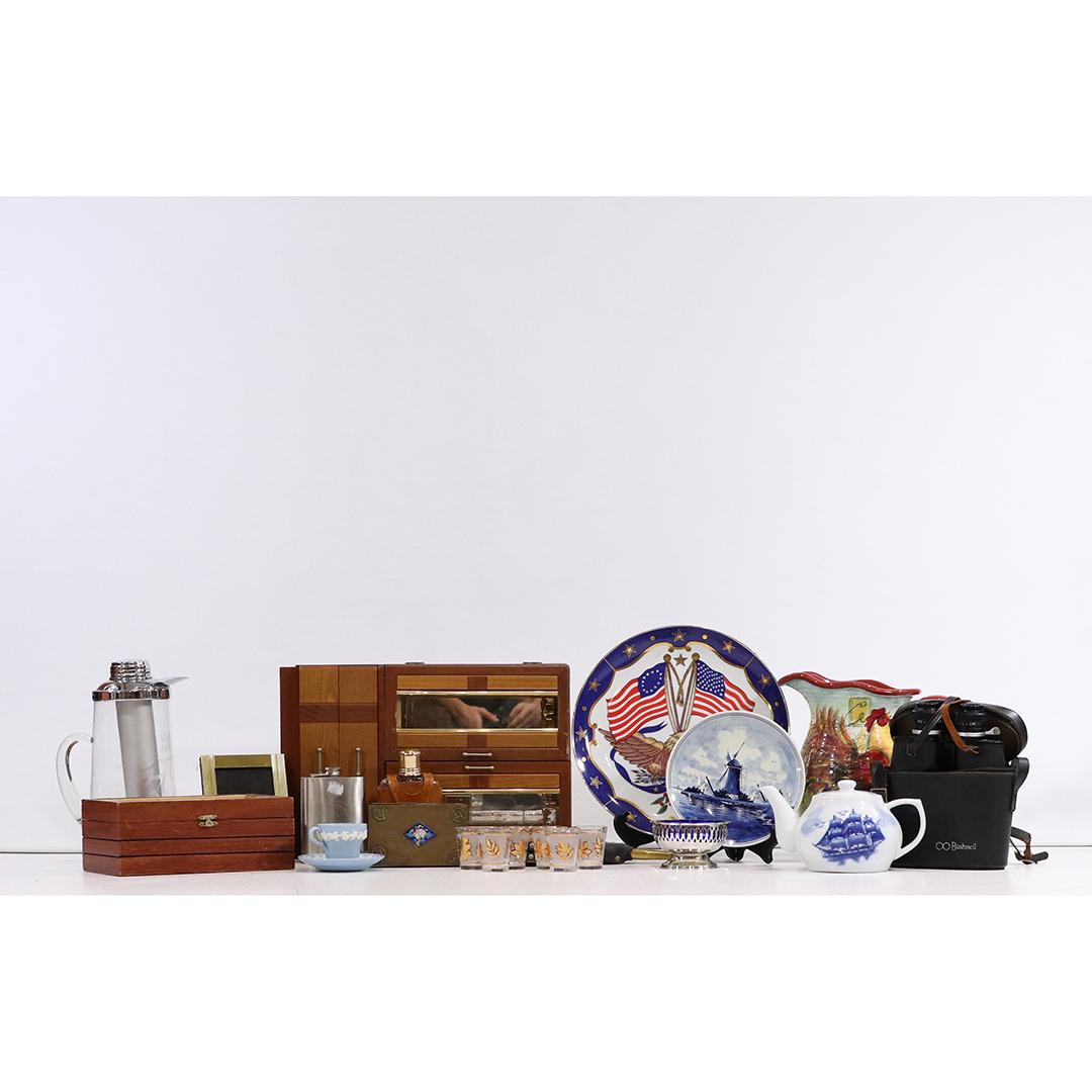 Assortment Variety Estate Lot - Plates, Flasks, Cabinet (1 of 7)