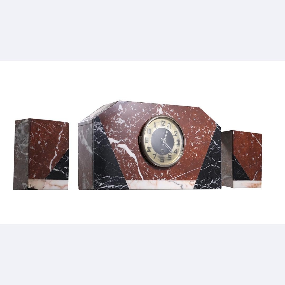 3-Piece ART DECO Marble Clock Set in Multi Color Marble (1 of 9)
