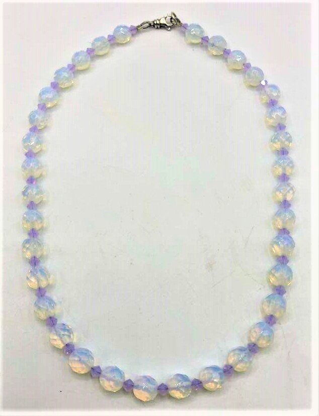 Sabino Opalescent Glass Beads Necklace .925 Clasp: Sabino Opalescent Glass Beads Necklace .925 Sterling Silver Clasp. Size: beads 1/4 in. diameter. necklace 16 in. length.