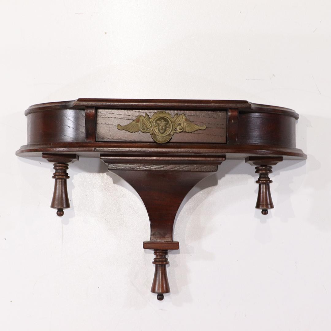 Victorian Walnut Wall Mount Clock Shelf Brass Head: Victorian Walnut Wall Mount Clock Shelf Brass Head Accent. size: 12h x 18w x 5.75d