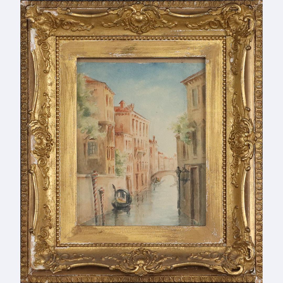 Rudolf Von Alt 1812-1905, Watercolor Venetian Canal: Rudolf Von Alt 1812-1905, Watercolor Venetian Canal . Signed lower right: R Alt ; Watercolor painting, Original gold frame. Antique. size: 9.5x7.5 image, 14.75x12.75 outside frame. Rudolf von Alt (181