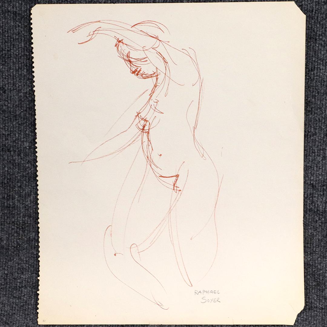 RAPHAEL SOYER 1899-1987, Nude Ink Drawing Signed: RAPHAEL SOYER 1899-1987, Nude Ink Drawing Signed in pencil. size: 17x13.75