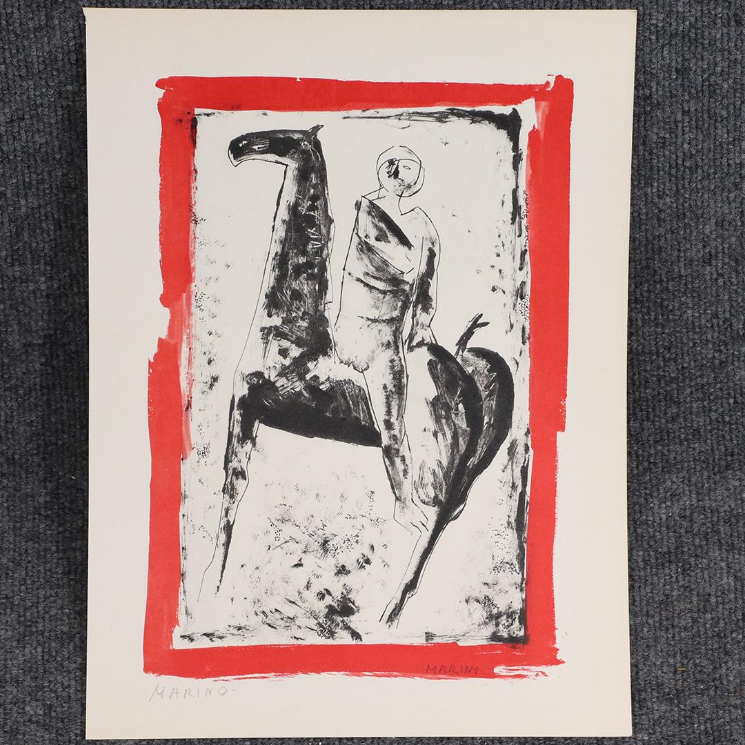 MARINO MARINI, Vintage Signed Lithograph FIGURE, HORSE: MARINO MARINI, Vintage Lithograph FIGURE, HORSE. Pencil Signed and Signed in plate. size: 15.5x11.5