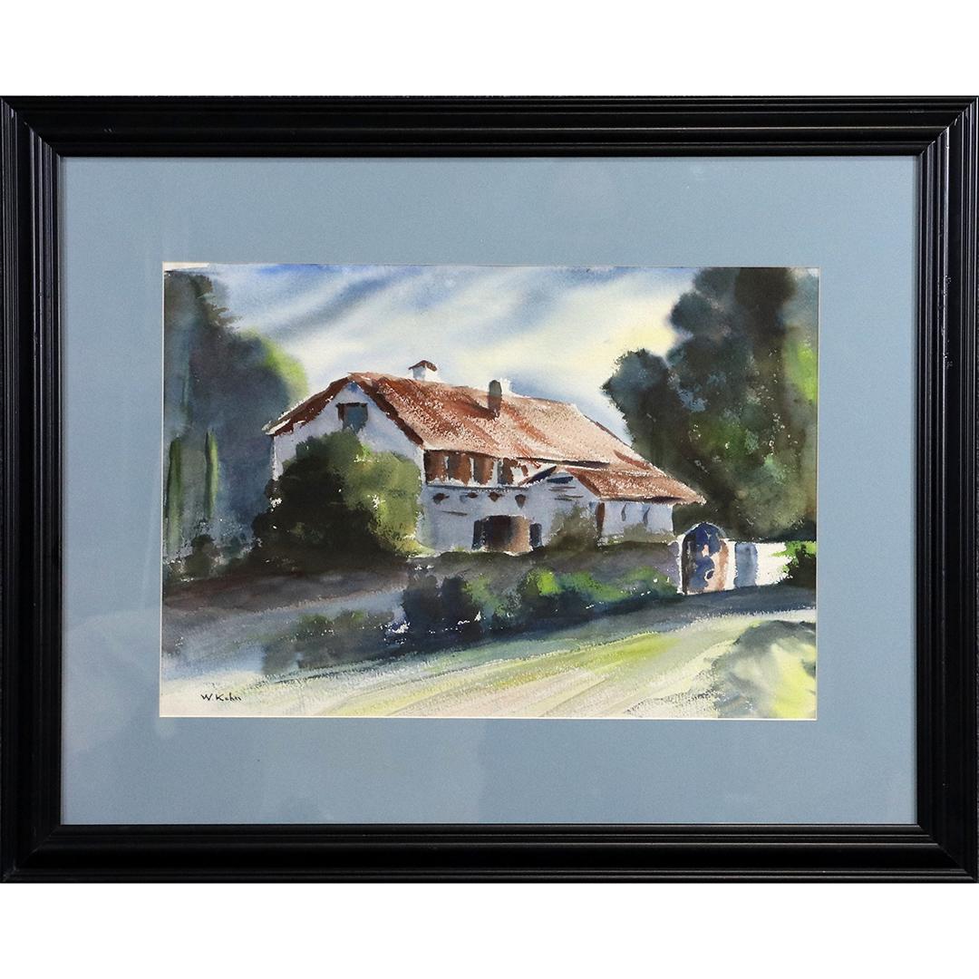 Wolf Kahn, Watercolor, Chalet House, Signed W Kahn: Wolf Kahn, Watercolor, Chalet House, Signed W Kahn. Watercolor painting, framed. size: 14.5x21 image, 25.5x31.5 outside frame