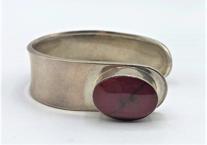 .925 Sterling Silver Cuff Bracelet Red Carnelian Stone (1 of 6)