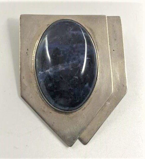 .925 Sterling Silver Artist Signed Brooch Large Lapis (1 of 4)