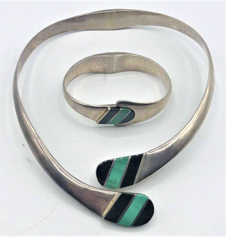 .925 Sterling Silver Necklace & Bracelet Set Malacite (1 of 7)