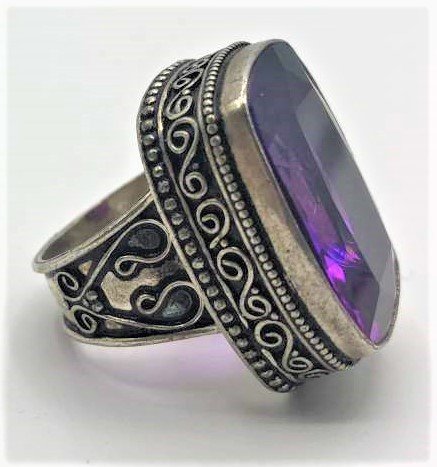.925 Sterling Silver Ornate Ring Large Purple Amethyst (1 of 8)